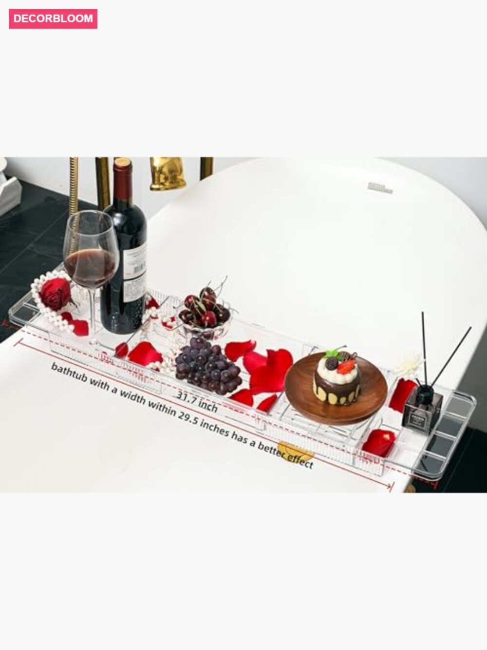 Expandable Bath Tray with Wine and Book Holder - Acrylic Bathtub Caddy Shelf - Picture 4 of 7